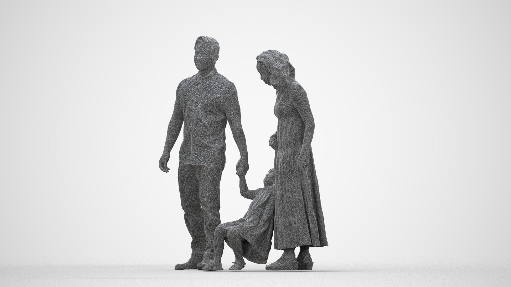 3D people model girl casual kids, scanned human for 3ds Max rendering, wireframe back view