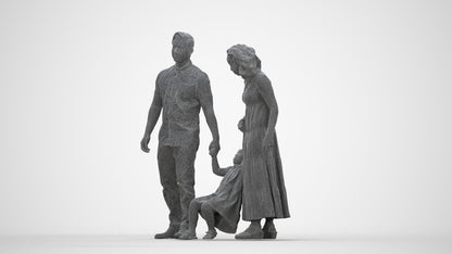 3D people model girl casual kids, scanned human for 3ds Max rendering, wireframe back view