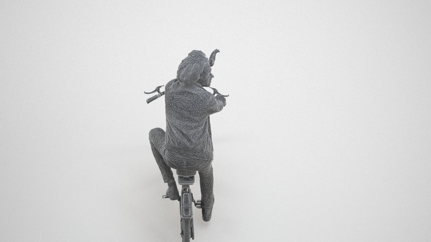 3D people model man casual cycling, scanned human for 3ds Max rendering, wireframe three-quarter view