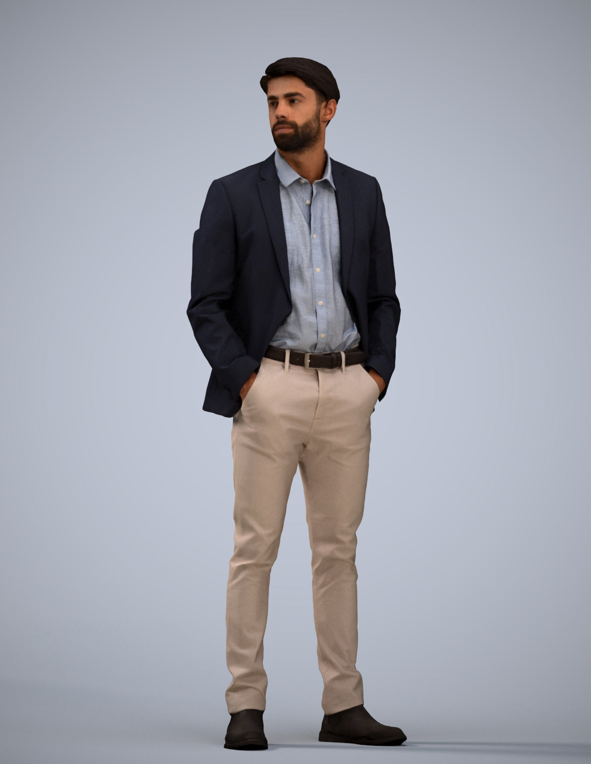 3D human model man business, photogrammetry scanned person for archviz