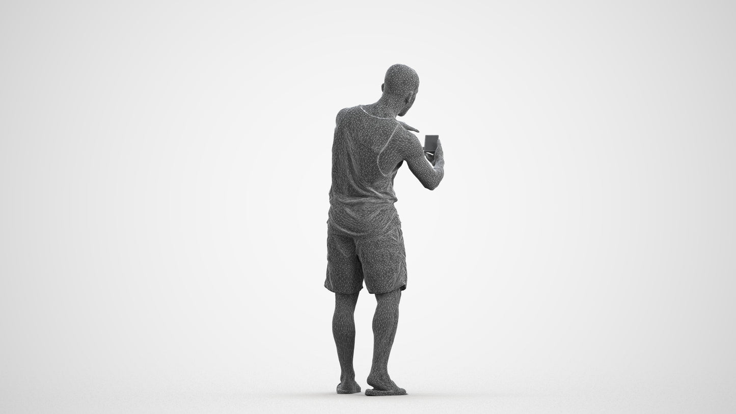 3D scanned man standing, photorealistic archviz people for Enscape and SketchUp, wireframe front view