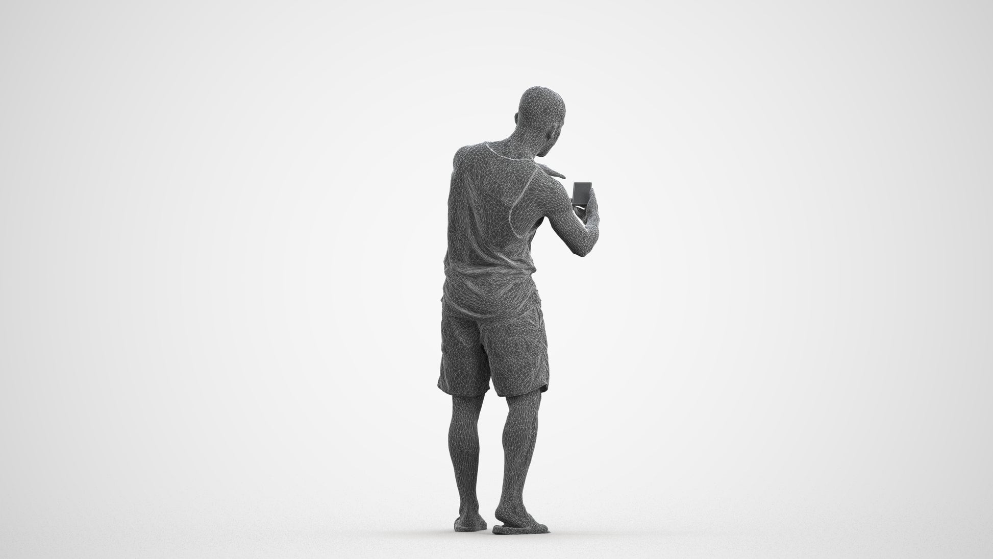3D scanned man standing, photorealistic archviz people for Enscape and SketchUp, wireframe front view