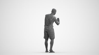 3D scanned man standing, photorealistic archviz people for Enscape and SketchUp, wireframe front view