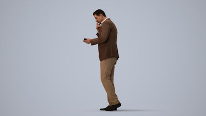 3D people model man business walking, scanned human for 3ds Max rendering, three-quarter view render