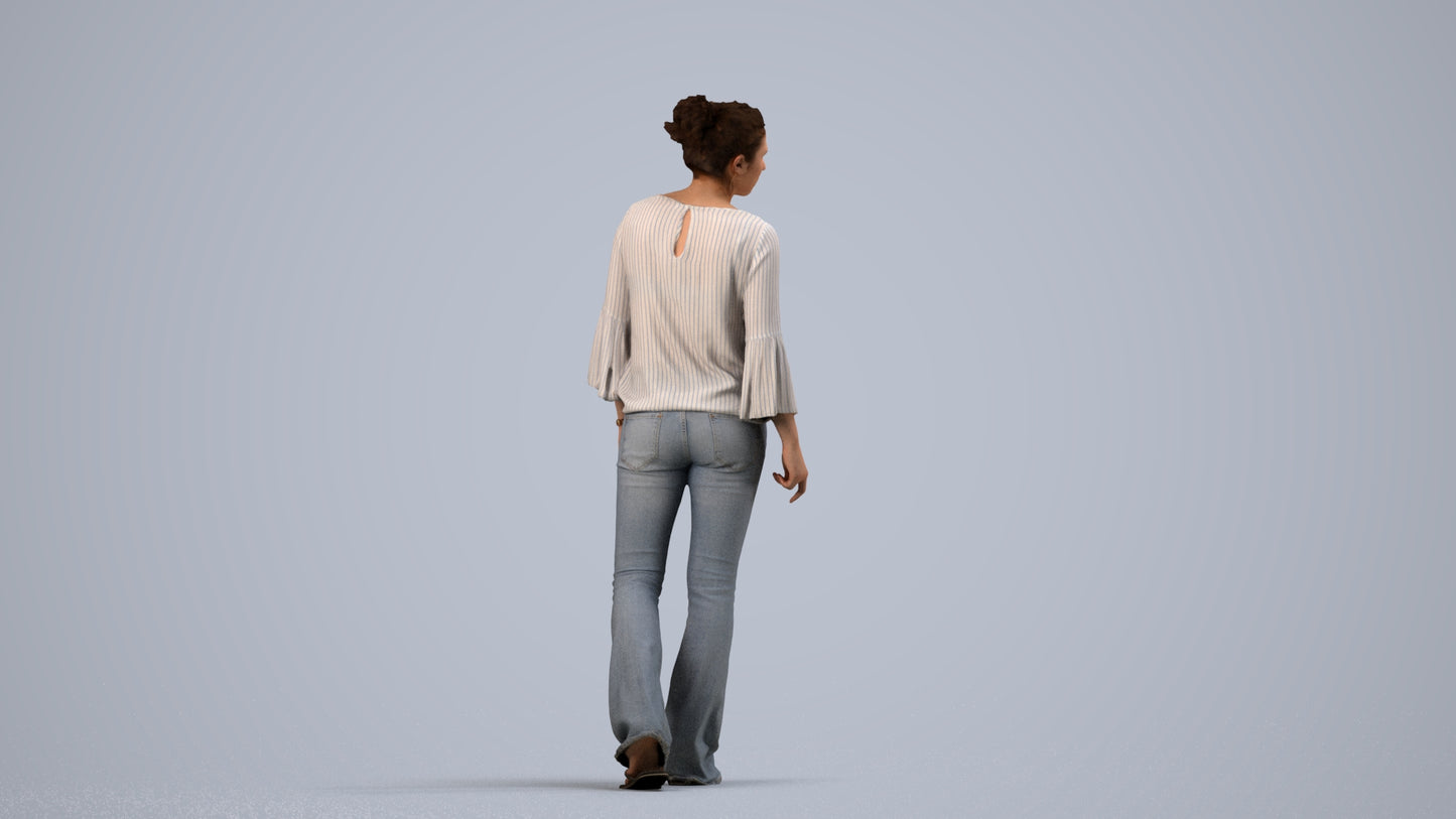 realistic 3D people woman casual walking, render-ready for V-Ray and Corona, FBX OBJ, side view render