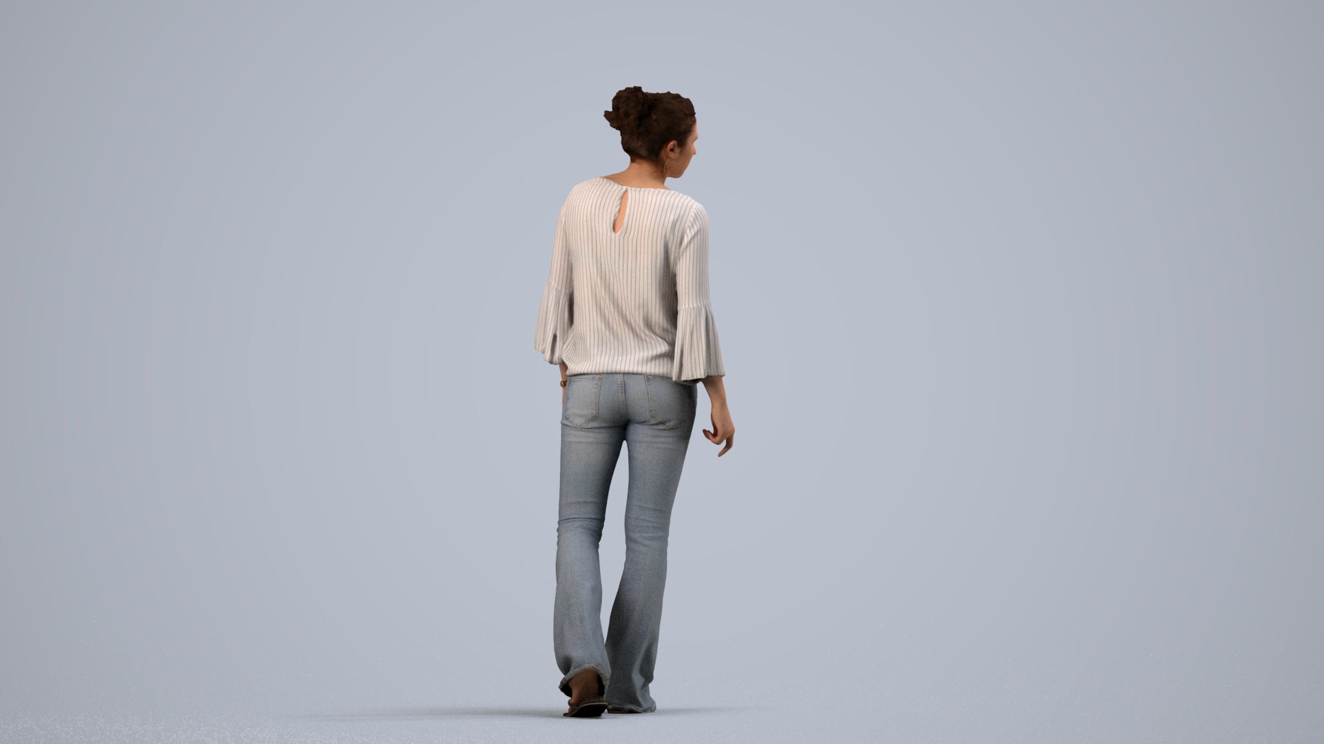 realistic 3D people woman casual walking, render-ready for V-Ray and Corona, FBX OBJ, side view render