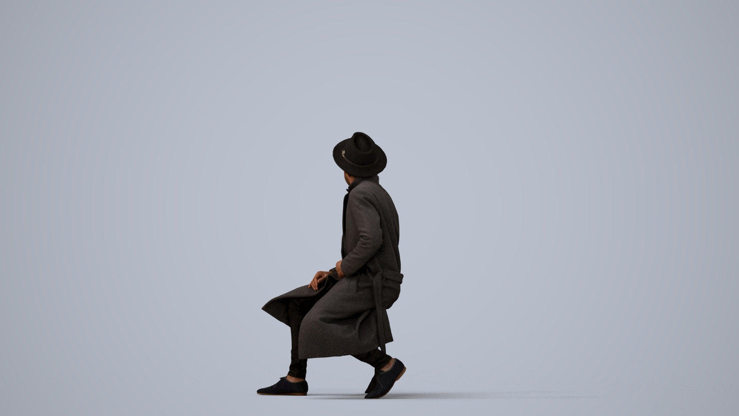 realistic 3D man formal sitting, scanned archviz people for Blender and 3ds Max, three-quarter view render