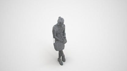 photogrammetry 3D woman casual standing, realistic human model archviz FBX, wireframe three-quarter view