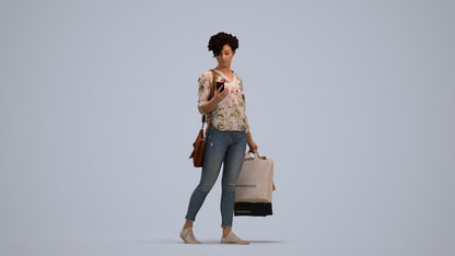 3D human model woman casual standing, photogrammetry scanned person for archviz, standing pose render