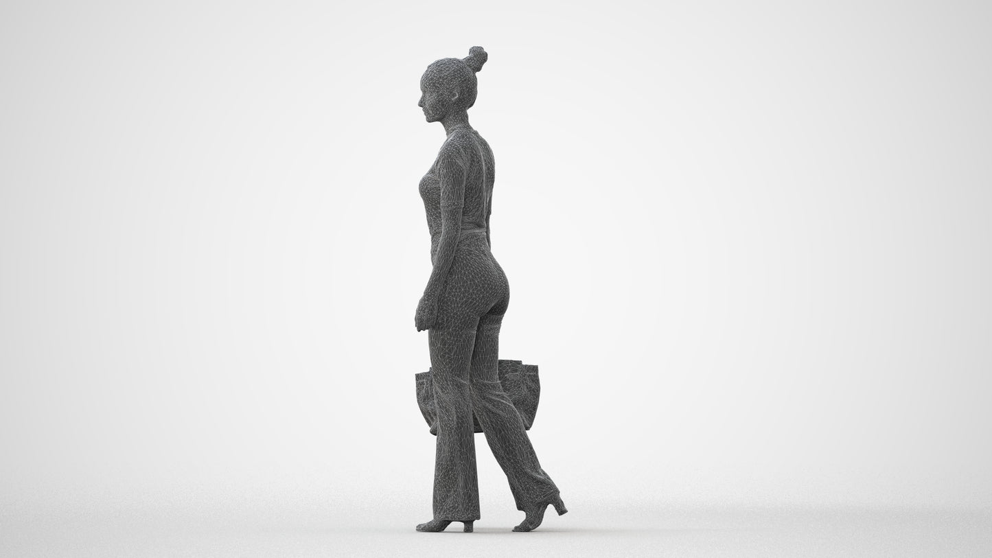 realistic 3D human woman casual walking, archviz people FBX OBJ for Blender, square thumbnail