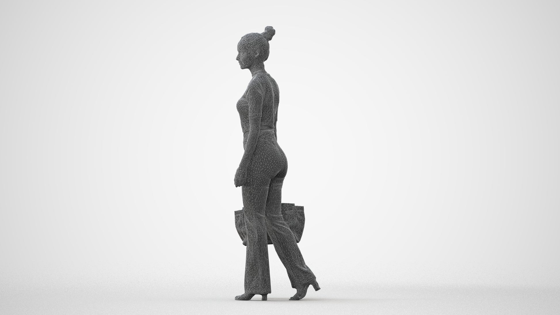 realistic 3D human woman casual walking, archviz people FBX OBJ for Blender, square thumbnail