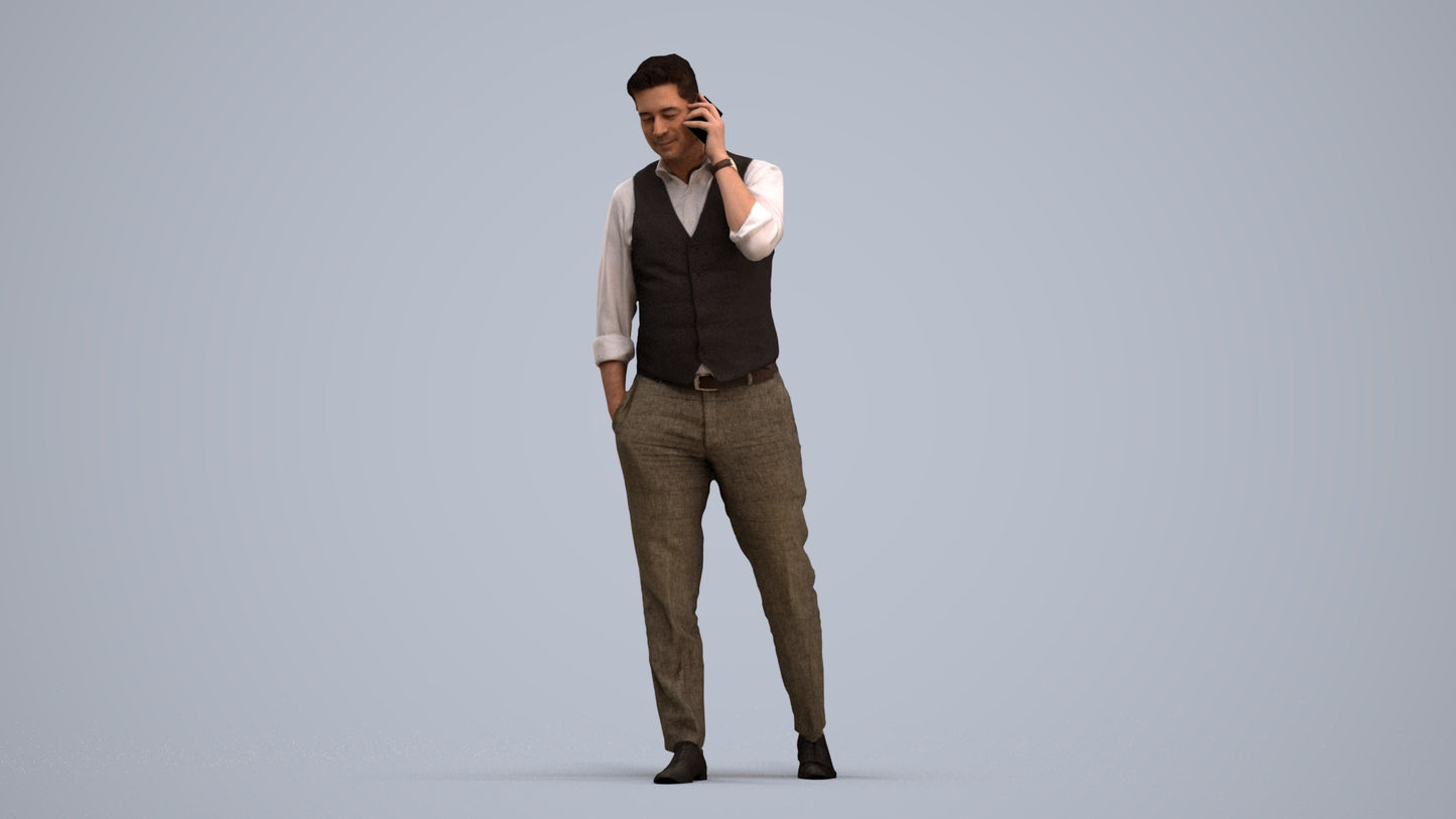 3D human model man business walking, photogrammetry scanned person for archviz, standing pose render