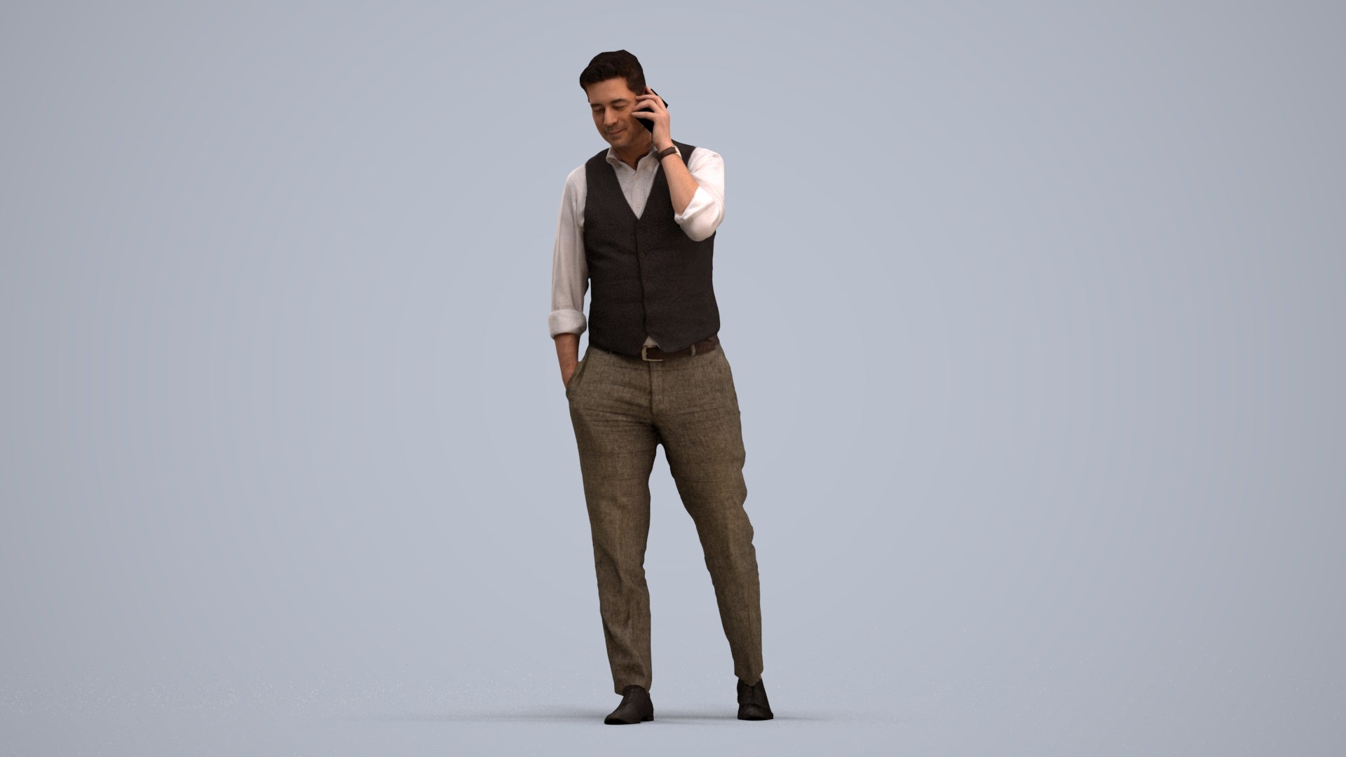 3D human model man business walking, photogrammetry scanned person for archviz, standing pose render