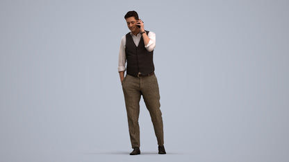 3D human model man business walking, photogrammetry scanned person for archviz, standing pose render