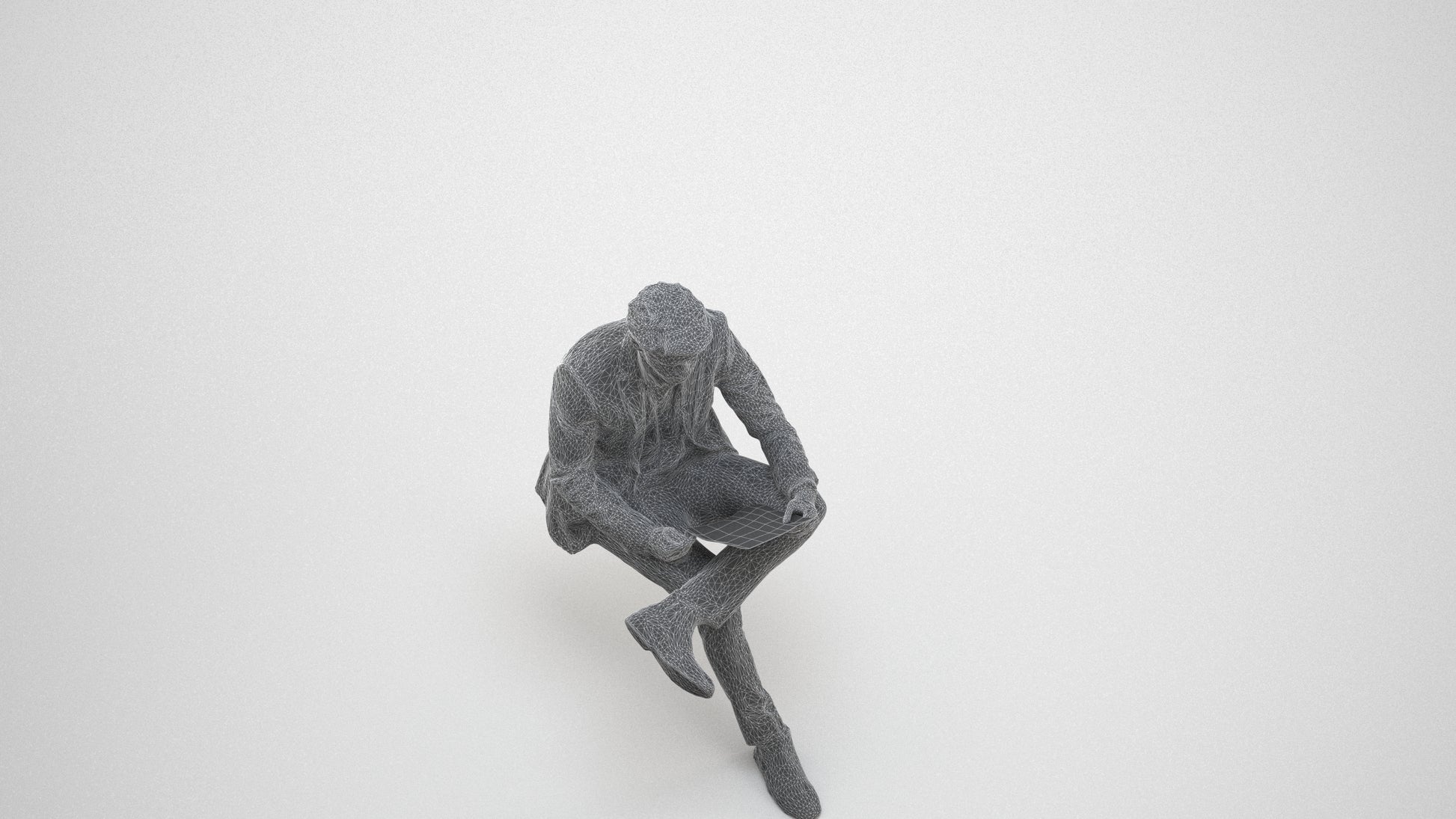 3D people model man business, scanned human for 3ds Max rendering, wireframe three-quarter view