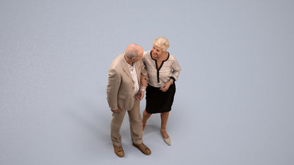 realistic 3D human senior woman business couple, archviz people FBX OBJ for Blender, back view render