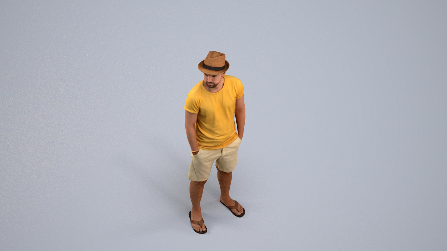 3D scanned man standing casual, photorealistic archviz people for Enscape and SketchUp, back view render