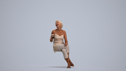 realistic 3D senior woman casual sitting, scanned archviz people for Blender and 3ds Max, standing pose render