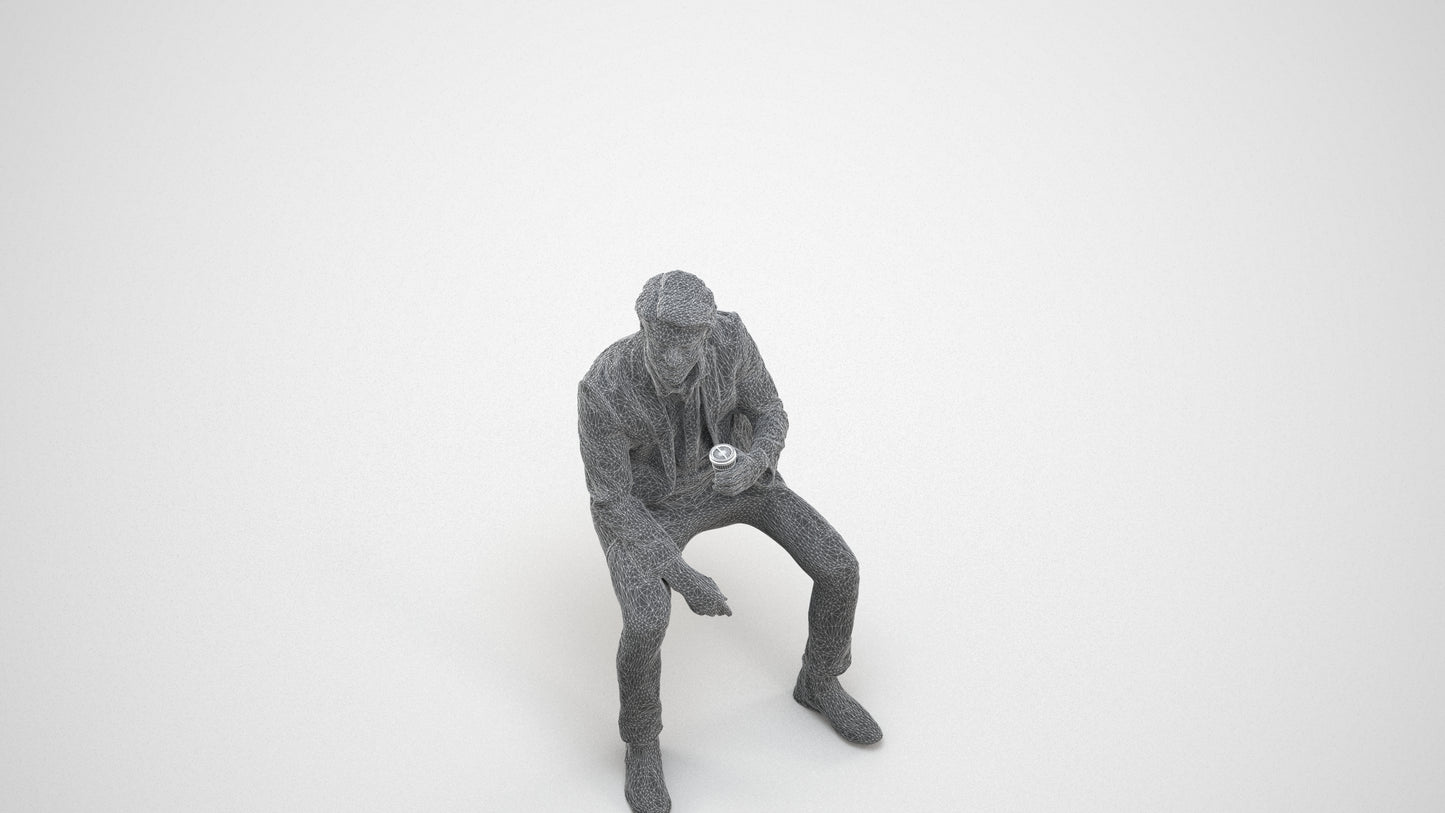 photogrammetry 3D man business, realistic human model archviz FBX, wireframe three-quarter view