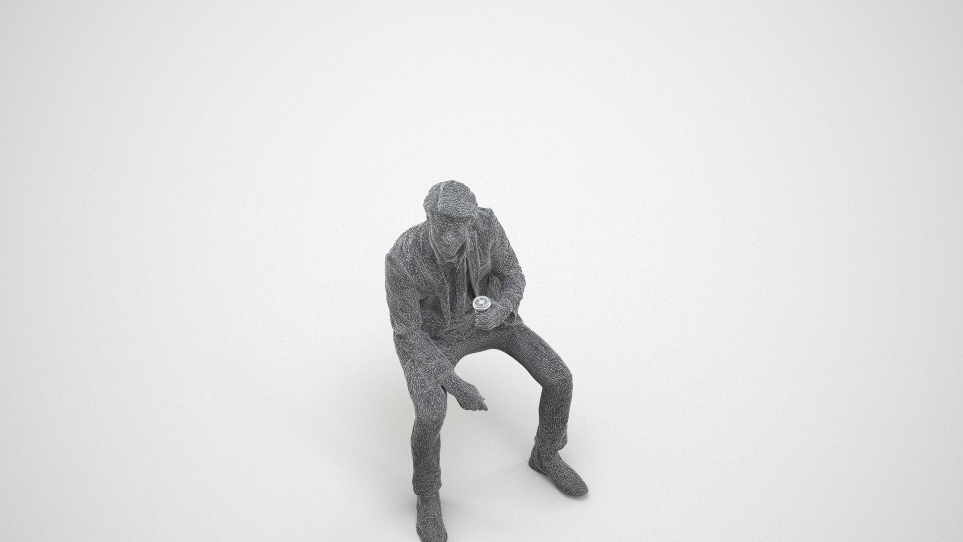 photogrammetry 3D man business, realistic human model archviz FBX, wireframe three-quarter view