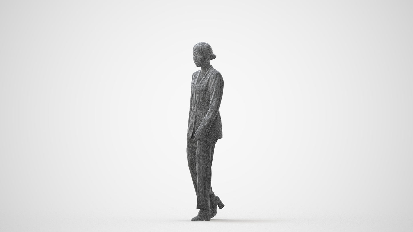 3D scanned woman standing business, photorealistic archviz people for Enscape and SketchUp, square thumbnail
