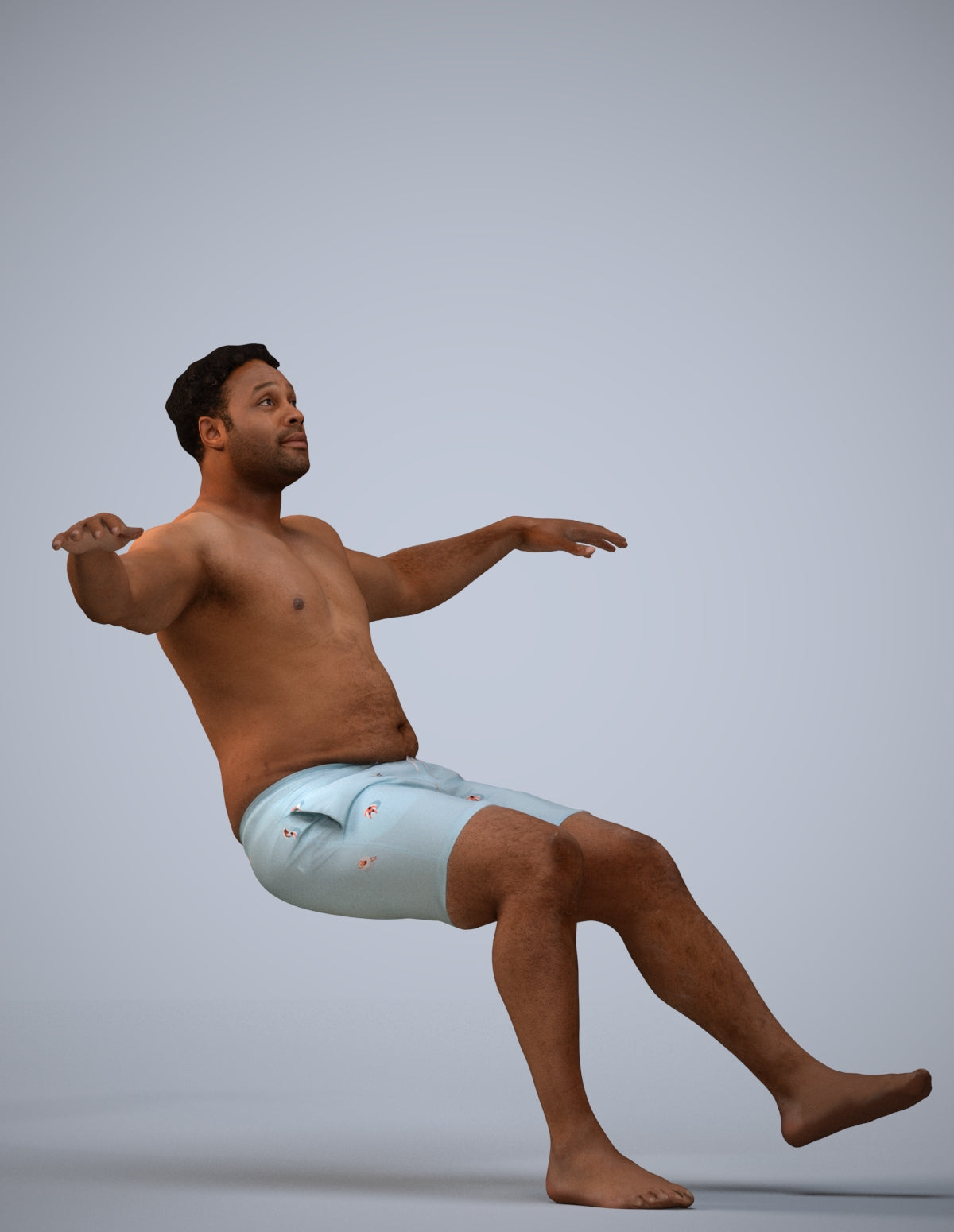 3D human model man pool, photogrammetry scanned person for archviz