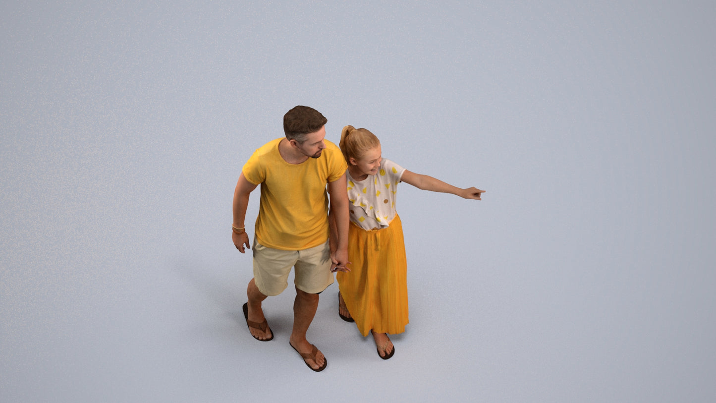 realistic 3D girl casual kids, scanned archviz people for Blender and 3ds Max, back view render