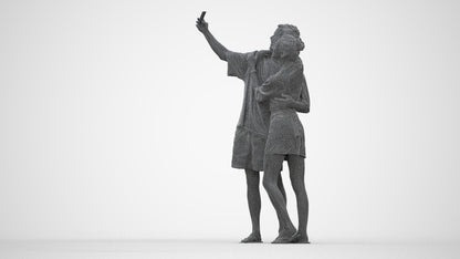 photogrammetry 3D woman casual couple, realistic human model archviz FBX, wireframe back view
