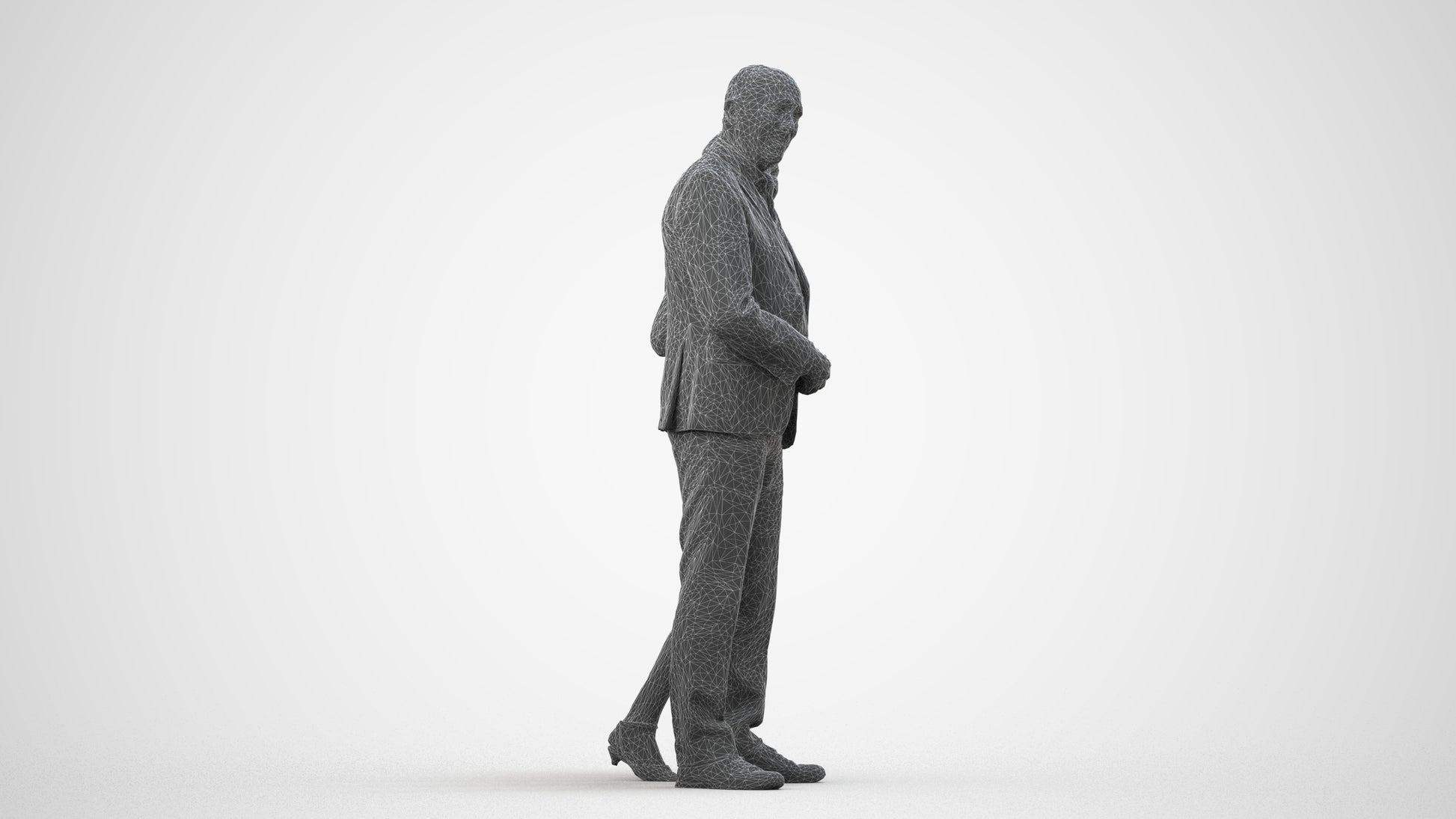 realistic 3D human senior woman business kids, archviz people FBX OBJ for Blender, wireframe side view