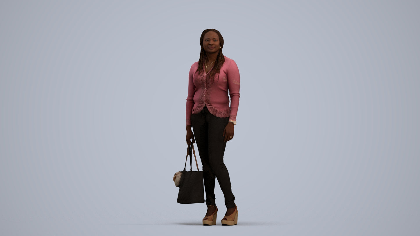 realistic 3D people woman casual standing, render-ready for V-Ray and Corona, FBX OBJ, standing pose render