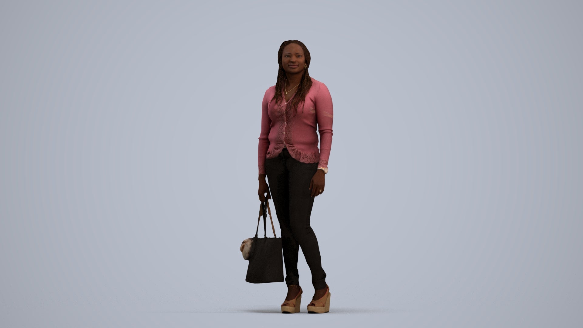 realistic 3D people woman casual standing, render-ready for V-Ray and Corona, FBX OBJ, standing pose render