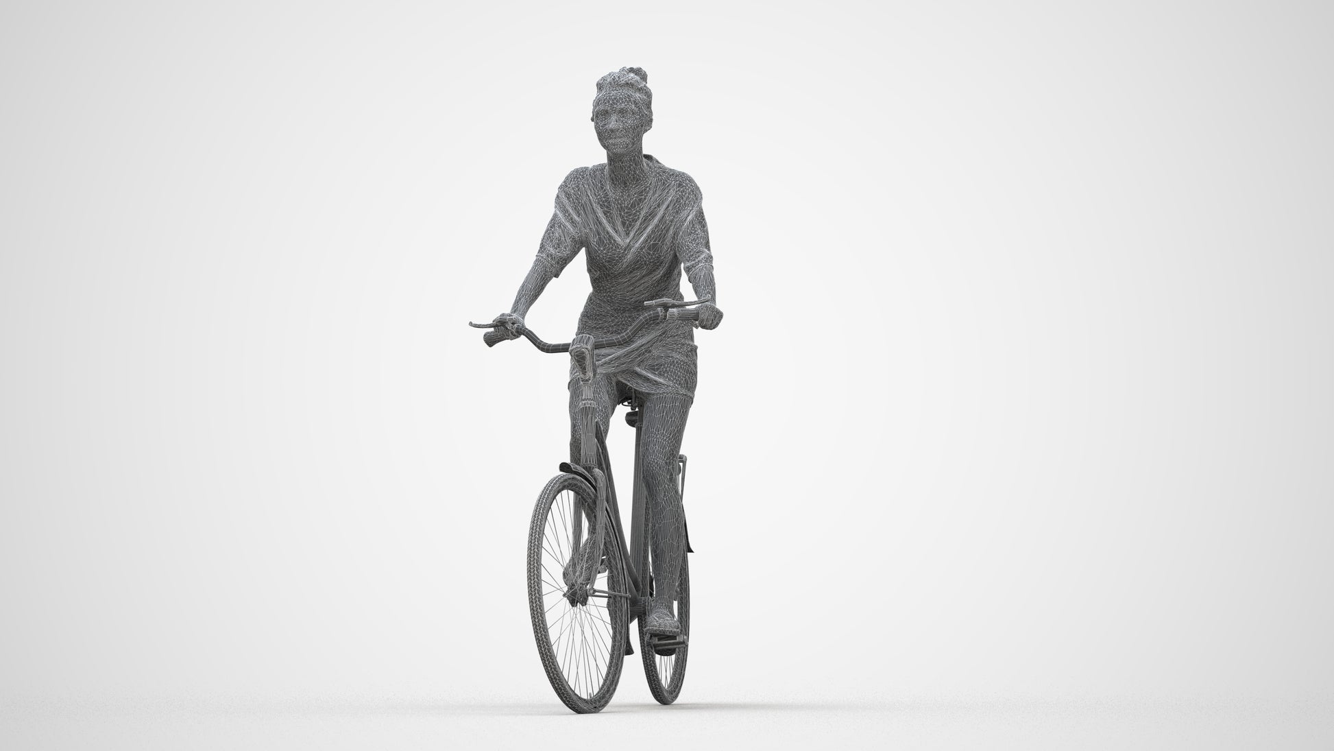 realistic 3D human woman casual cycling, archviz people FBX OBJ for Blender, wireframe back view