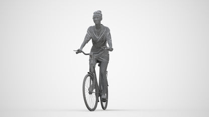 realistic 3D human woman casual cycling, archviz people FBX OBJ for Blender, wireframe back view