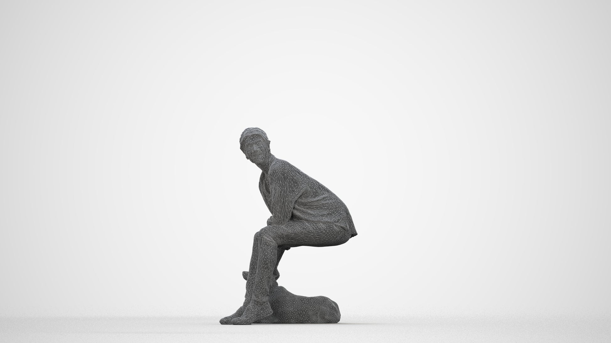 3D people model man casual sitting, scanned human for 3ds Max rendering, wireframe back view