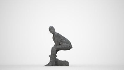 3D people model man casual sitting, scanned human for 3ds Max rendering, wireframe back view