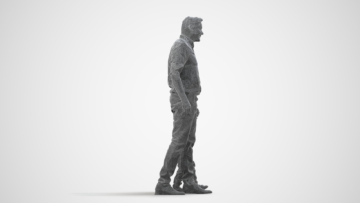 3D scanned boy kids casual, photorealistic archviz people for Enscape and SketchUp, wireframe side view