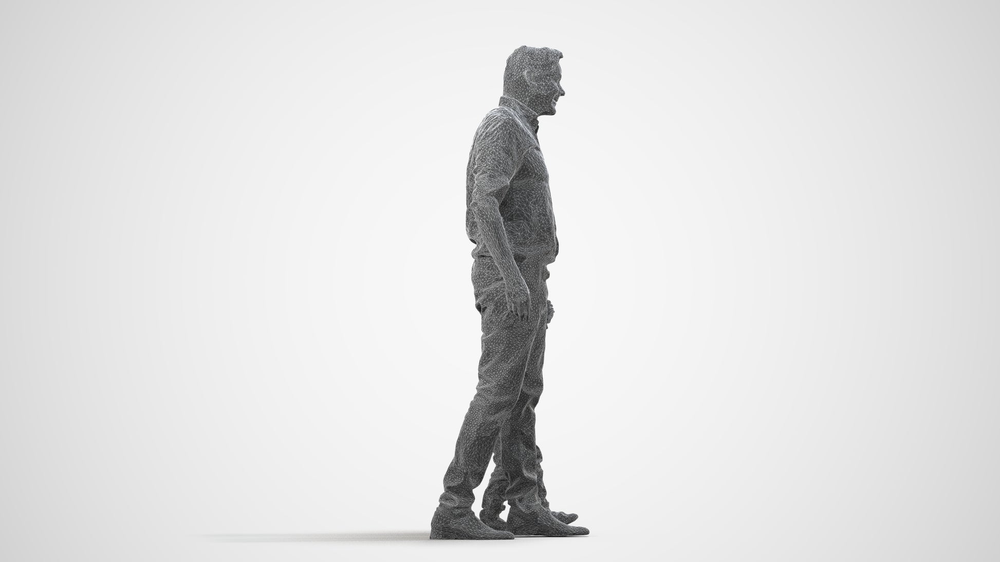 3D scanned boy kids casual, photorealistic archviz people for Enscape and SketchUp, wireframe side view