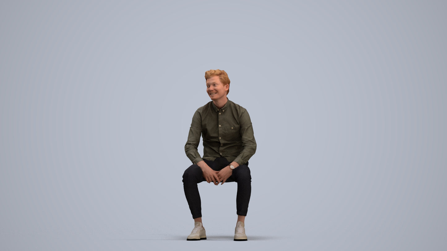 realistic 3D man casual sitting, scanned archviz people for Blender and 3ds Max, standing pose render
