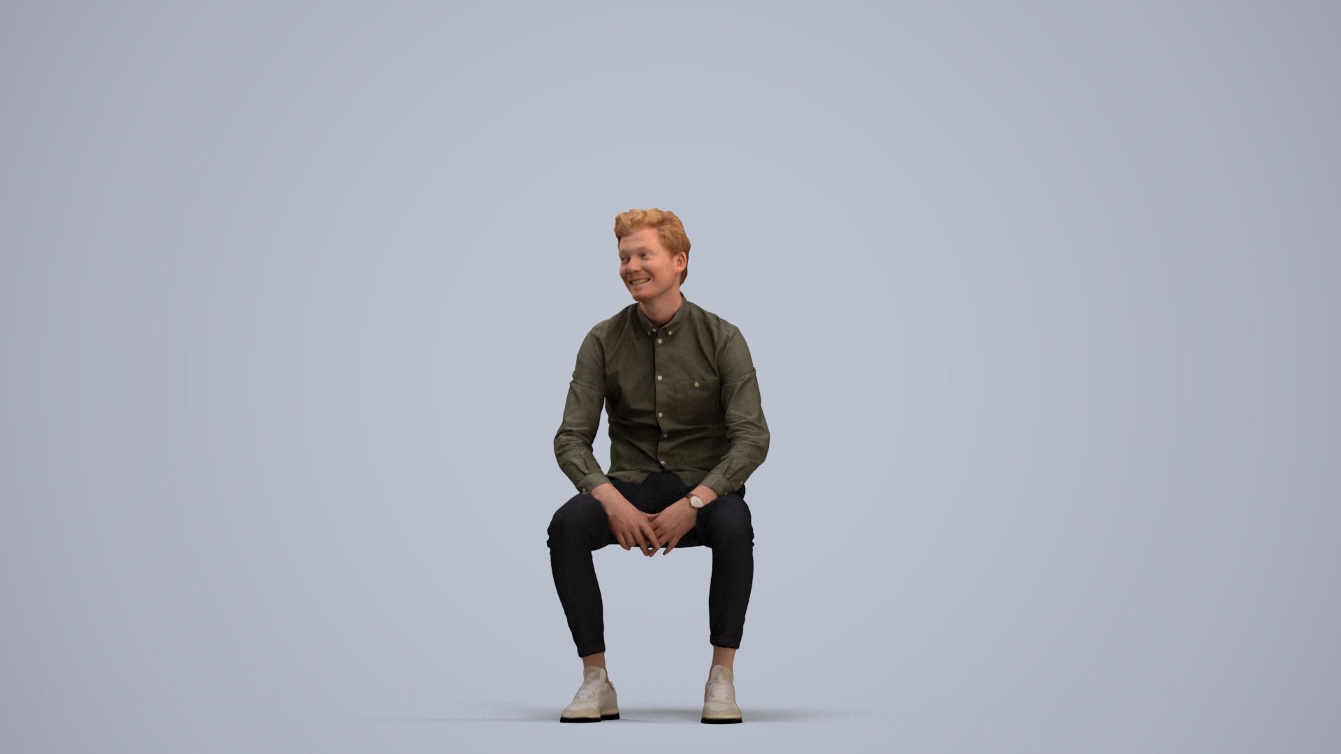 realistic 3D man casual sitting, scanned archviz people for Blender and 3ds Max, standing pose render