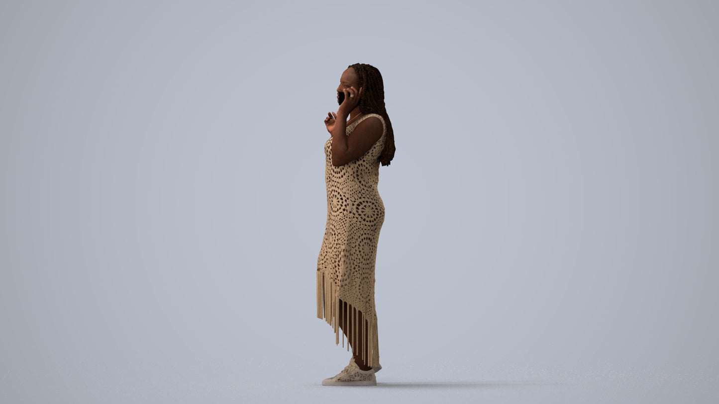 photogrammetry 3D woman casual standing, realistic human model archviz FBX, three-quarter view render
