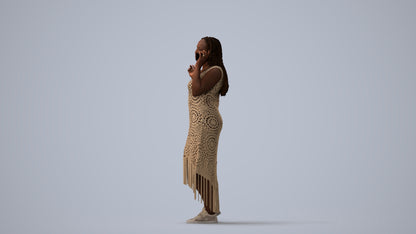 photogrammetry 3D woman casual standing, realistic human model archviz FBX, three-quarter view render