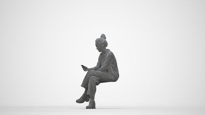 photogrammetry 3D woman casual sitting, realistic human model archviz FBX, wireframe back view
