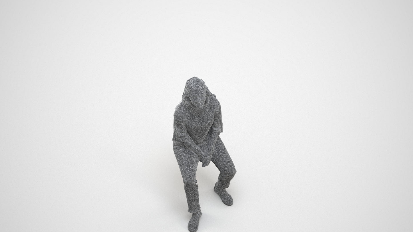 3D people model woman casual sitting, scanned human for 3ds Max rendering, wireframe three-quarter view