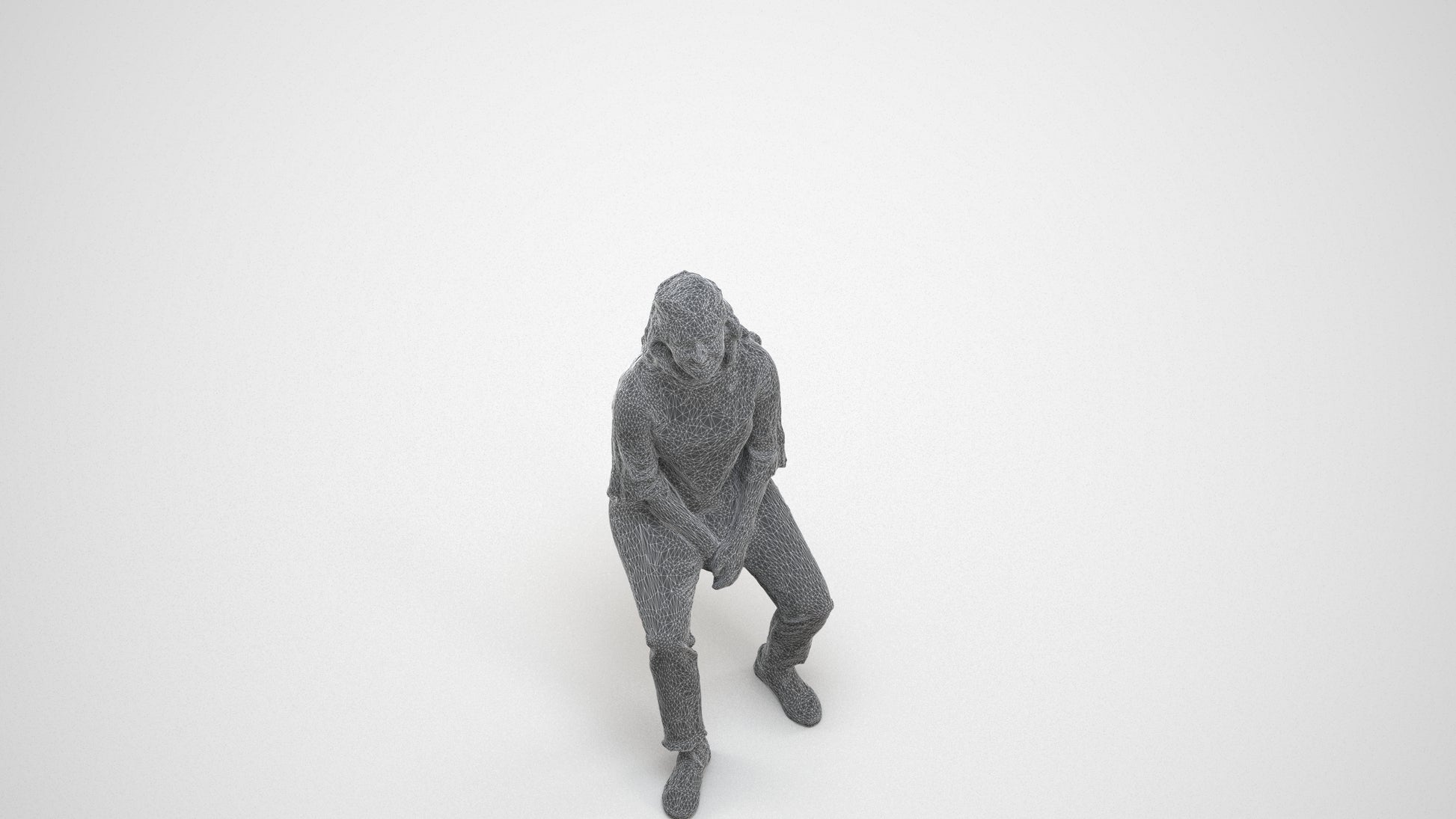 3D people model woman casual sitting, scanned human for 3ds Max rendering, wireframe three-quarter view
