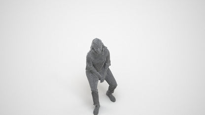 3D people model woman casual sitting, scanned human for 3ds Max rendering, wireframe three-quarter view