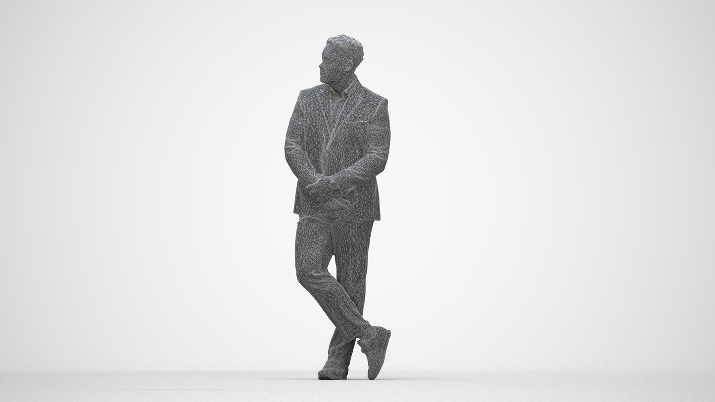 realistic 3D man business, scanned archviz people for Blender and 3ds Max, wireframe back view