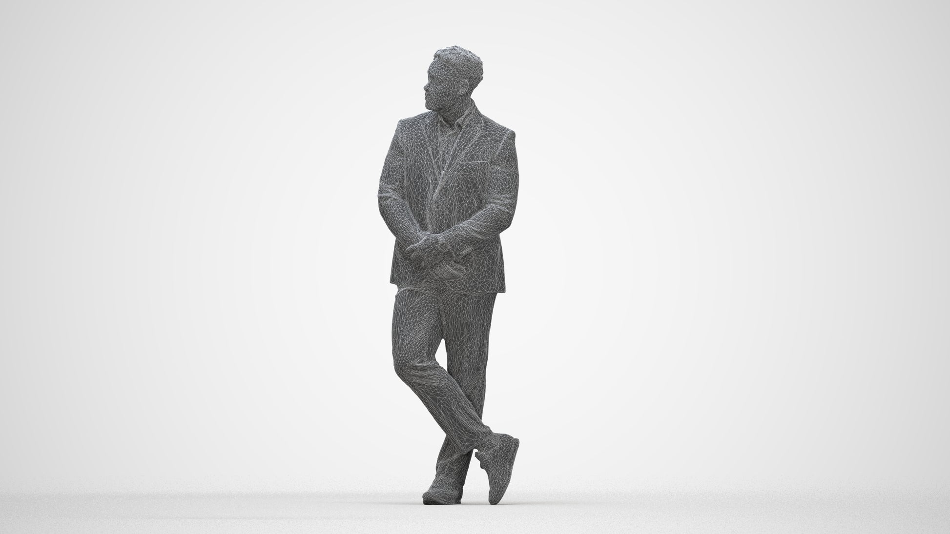 realistic 3D man business, scanned archviz people for Blender and 3ds Max, wireframe back view