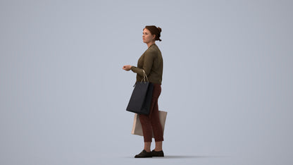3D scanned woman shopping casual, photorealistic archviz people for Enscape and SketchUp, three-quarter view render
