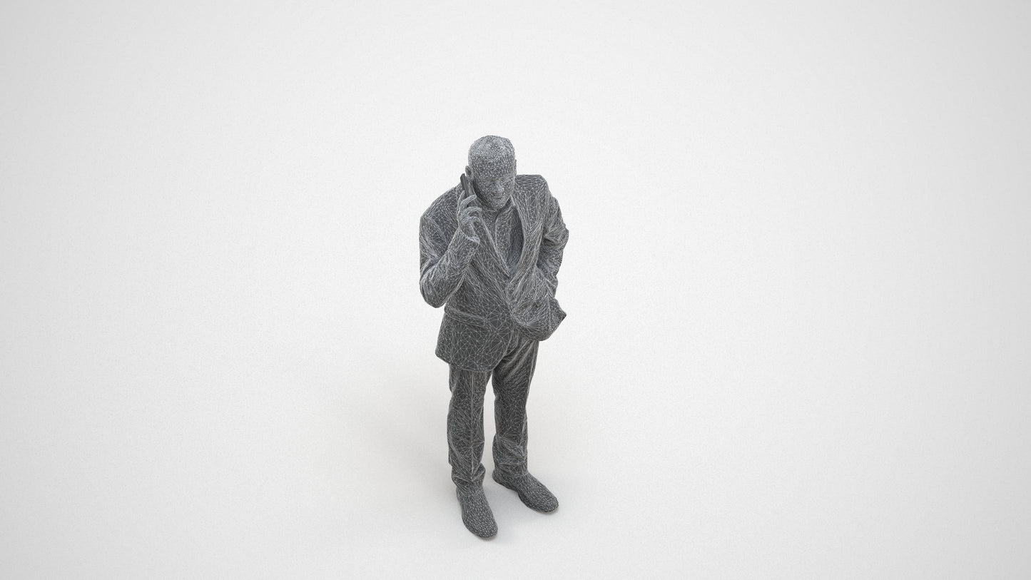 3D scanned man business, photorealistic archviz people for Enscape and SketchUp, wireframe three-quarter view