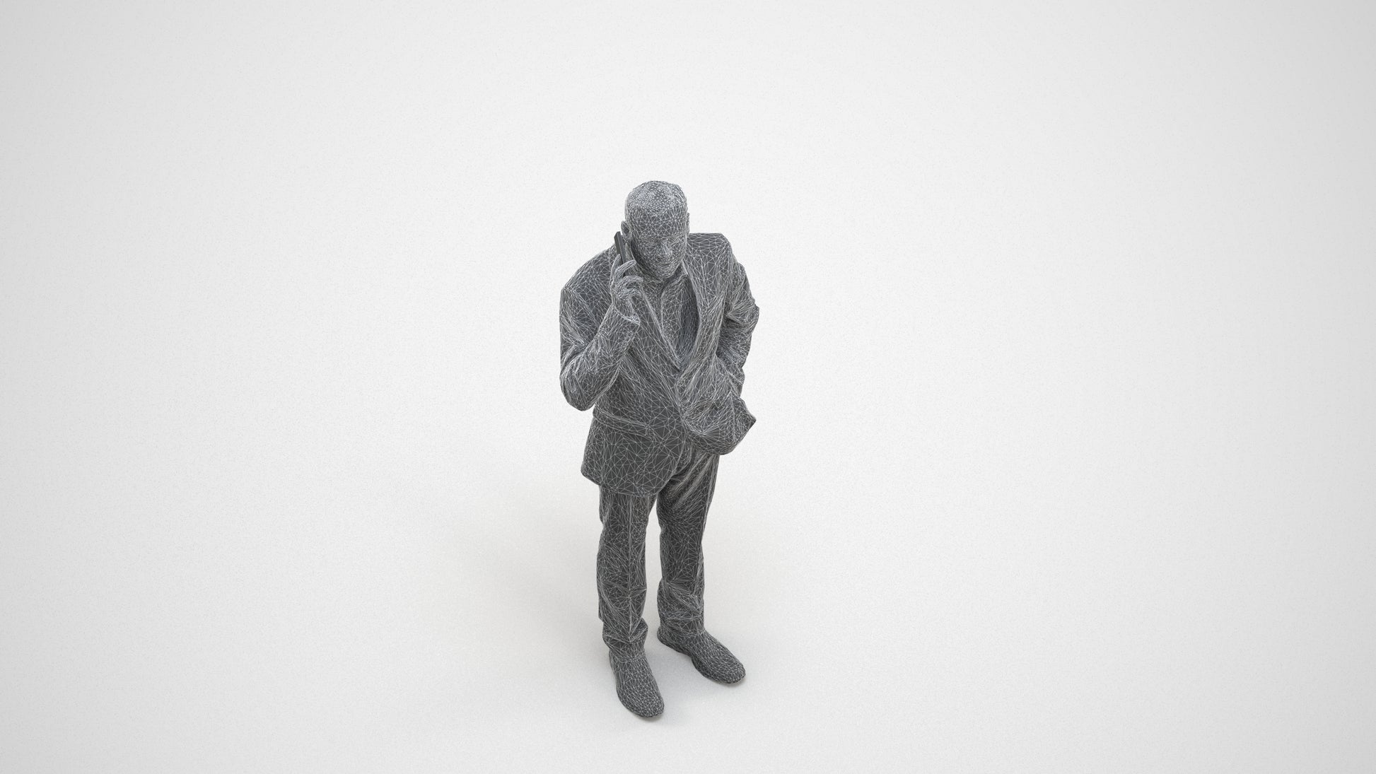 3D scanned man business, photorealistic archviz people for Enscape and SketchUp, wireframe three-quarter view